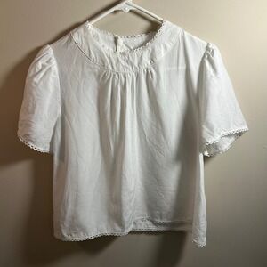 dRA Los Angeles White Lace Trim Puff Sleeve Eyelet‎ Top Women's XS Quiet Luxury